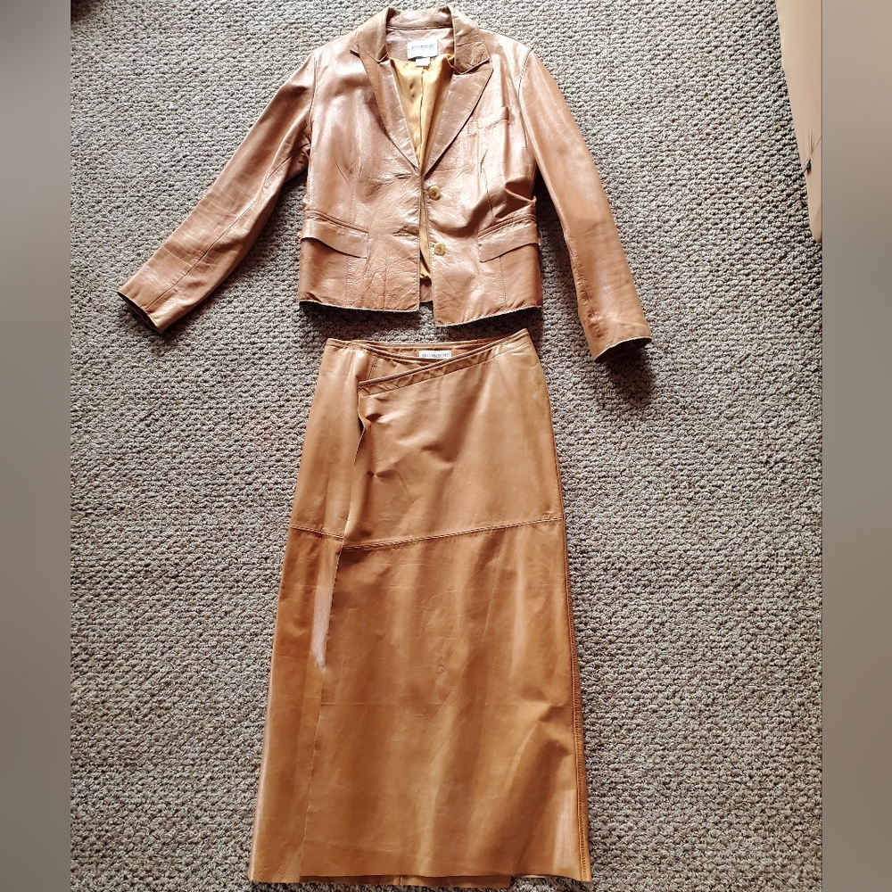 Hugo Buscati Leather Jacket size 8 and matching Leather Full Length Skirt size 6